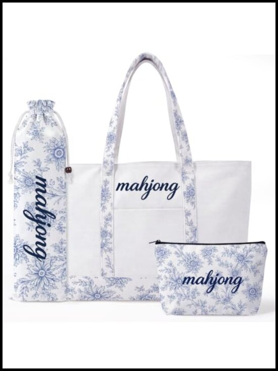Handbags - 3-Piece Mahjong Storage Bag Set with Tote, Tile Bag & Rack Sleeve